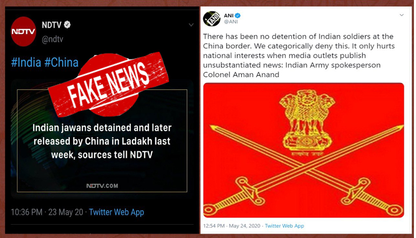 NDTV, फेक न्यूज, भारतीय सेना, चीनी सेना, लद्दाख,