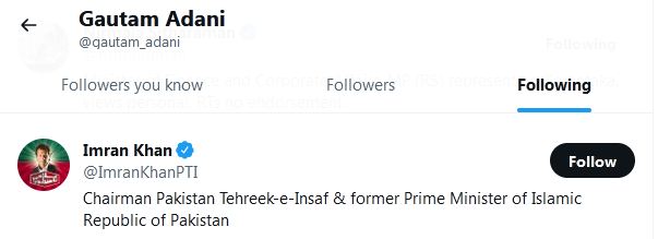  Why Gautam Adani is following Ravish kumar, Rohini sing and Imran khan on twitter