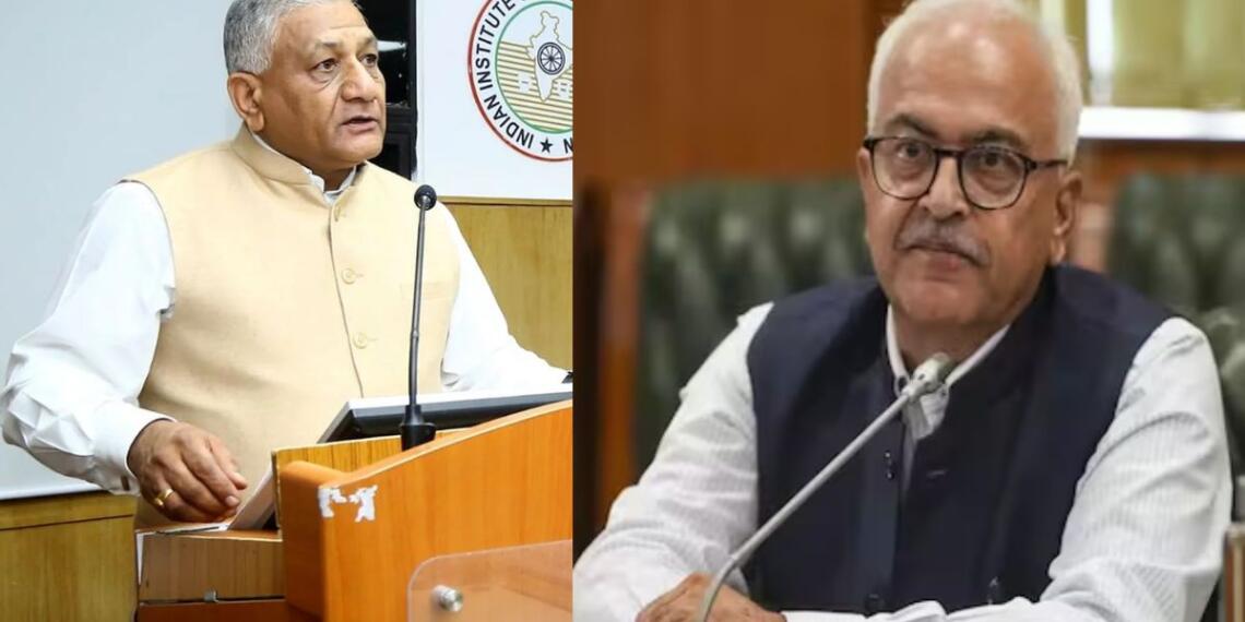 पूर्व सेना प्रमुख वीके सिंह (बाएं) और पूर्व केंद्रीय गृह सचिव अजय भल्ला (दाएं)