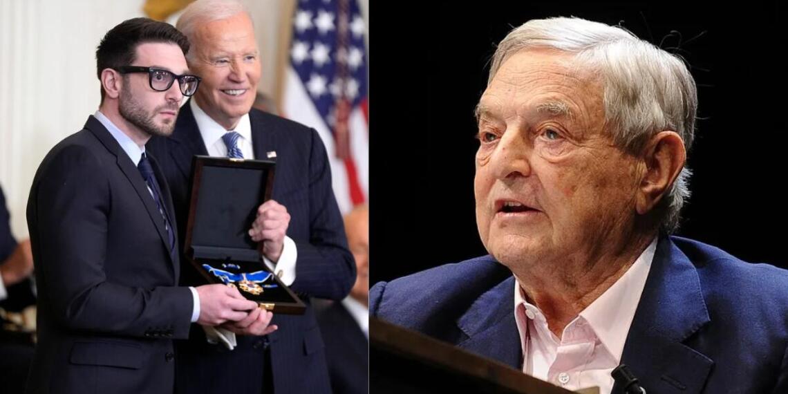 यह सम्मान लेने के लिए जॉर्ज सोरोस (दाएं) खुद नहीं आए थे और उनकी जगह उनके बेटे एलेक्स सोरोस (बाएं) ने उनके लिए यह सम्मान ग्रहण किया