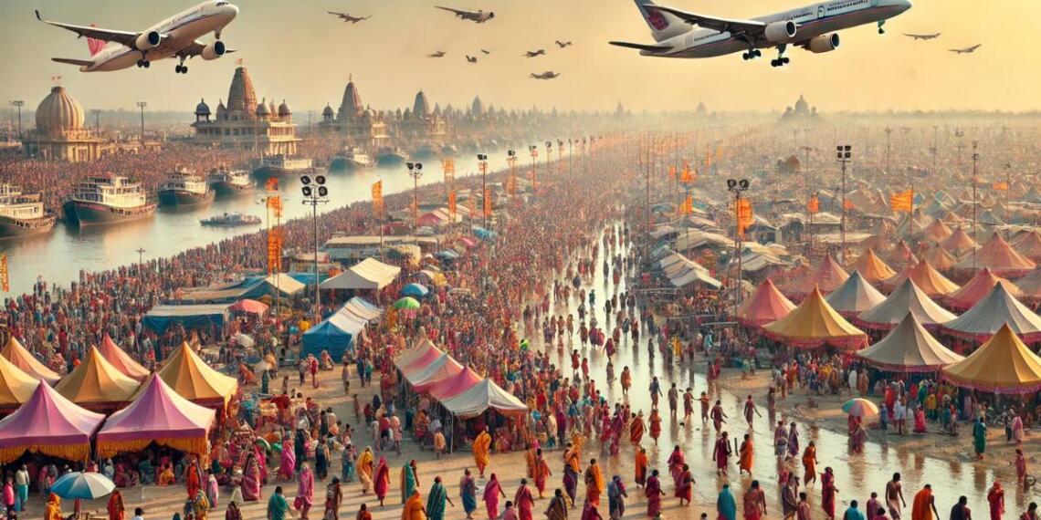 प्रयागराज के महाकुंभ का AI से बनाया गया चित्र