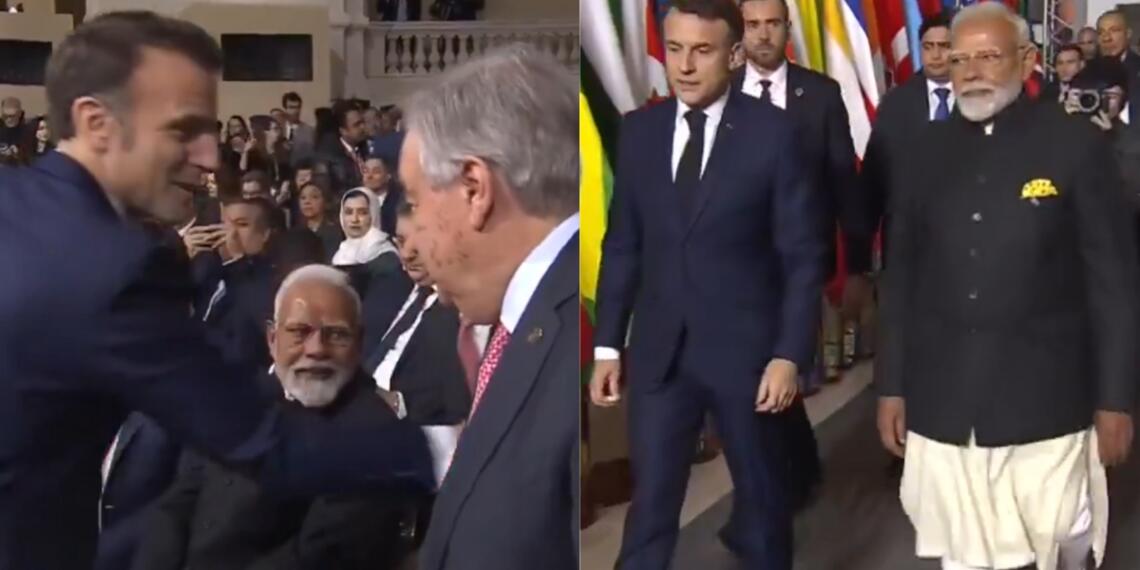 नरेंद्र मोदी, इमैनुएल मैक्रों फ्रांस मोदी हाथ