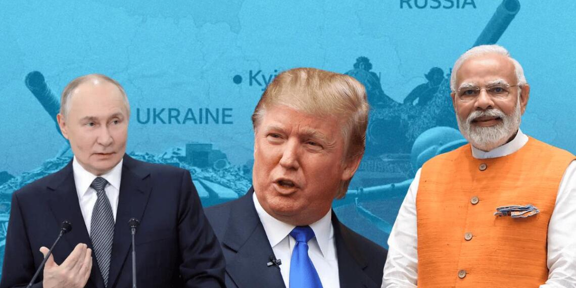 रूसी राष्ट्रपति व्लादिमीर पुतिन, अमेरिकी राष्ट्रपति डोनाल्ड ट्रंप, प्रधानमंत्री मोदी (बाएं से दाएं)