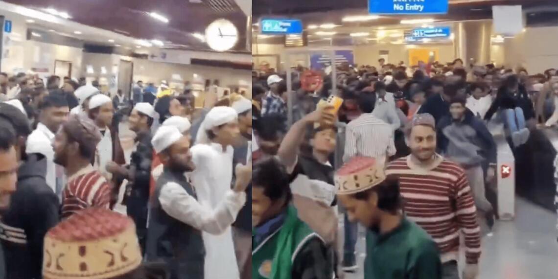 मेट्रो स्टेशन पर हंगामा करती मुस्लिम युवकों की भीड़ (Screengrab)