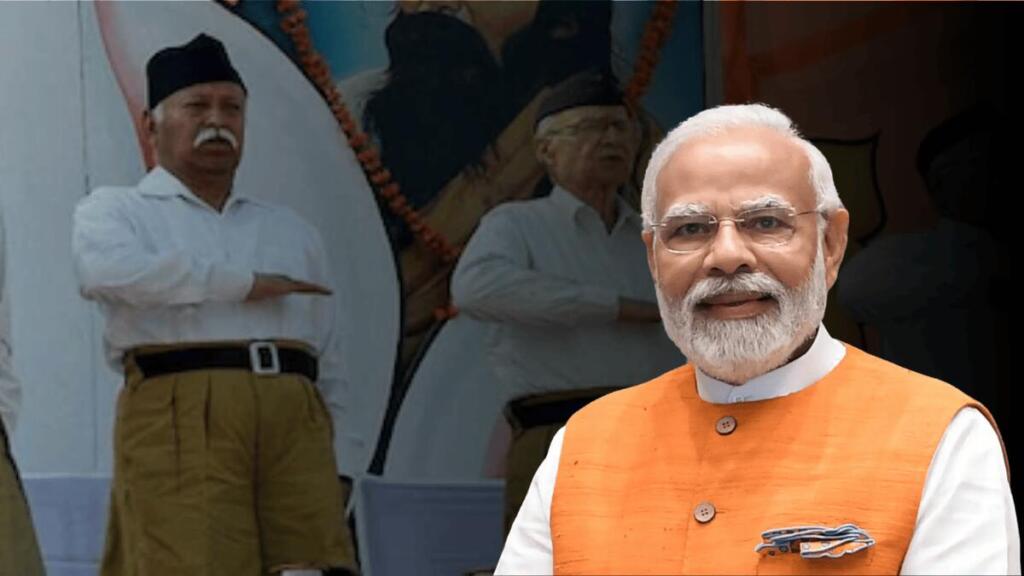 RSS प्रमुख मोहन भागवत (बाएं) और प्रधानमंत्री नरेंद्र मोदी (दाएं)