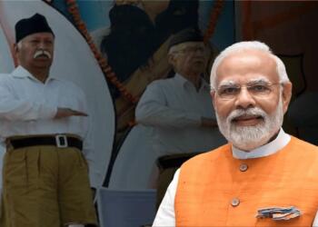 RSS प्रमुख मोहन भागवत (बाएं) और प्रधानमंत्री नरेंद्र मोदी (दाएं)