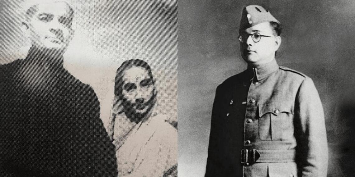 ए.एम. सहाय के साथ सती सेन सहाय (बाएं) और नेताजी बोस (दाएं)