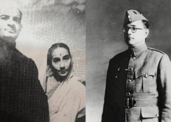 ए.एम. सहाय के साथ सती सेन सहाय (बाएं) और नेताजी बोस (दाएं)