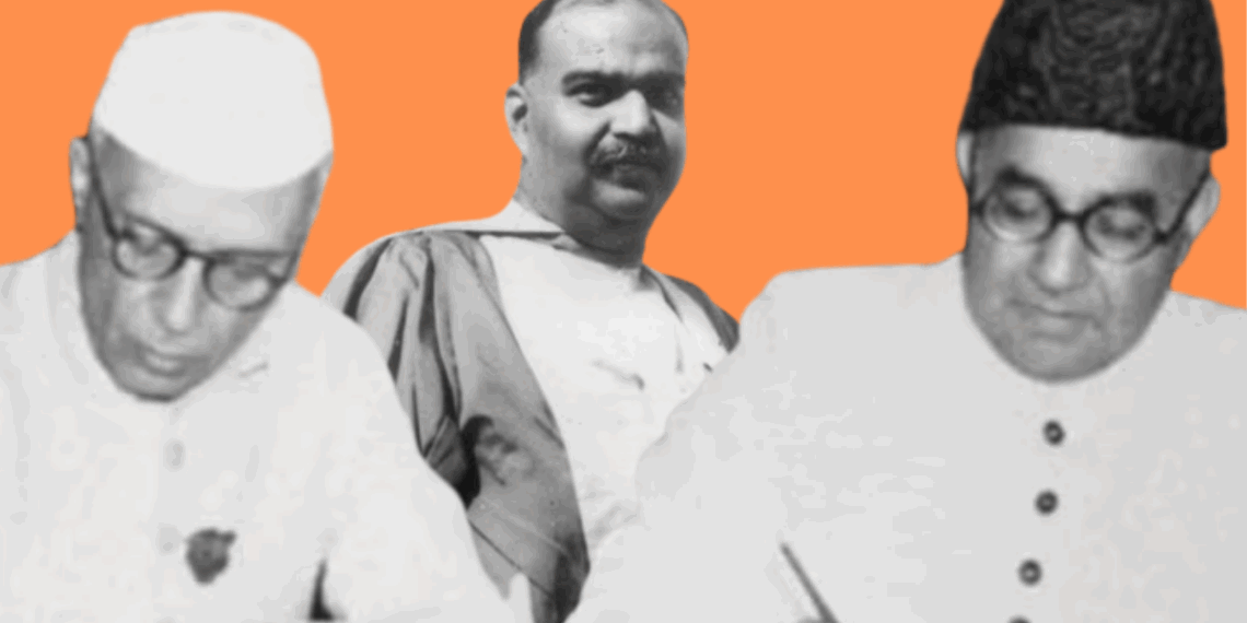 जवाहरलाल नेहरू, श्यामा प्रसाद मुखर्जी और लियाकत अली (बाएं से दाएं)