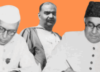 जवाहरलाल नेहरू, श्यामा प्रसाद मुखर्जी और लियाकत अली (बाएं से दाएं)