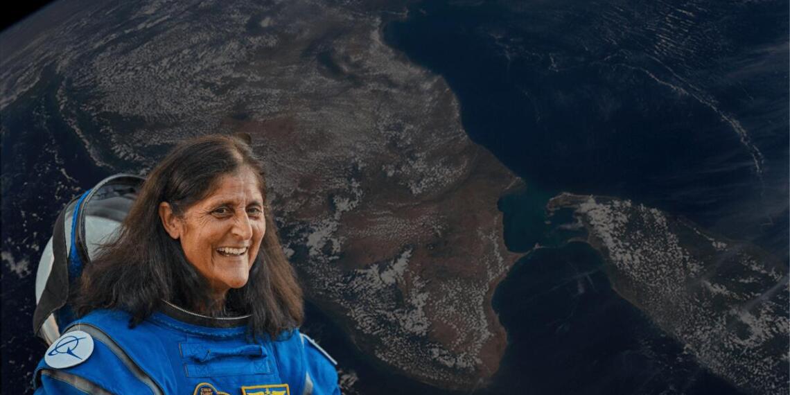 अंतरिक्ष से भारत का नज़ारा (चित्र: NASA) और सुनीता विलियम्स