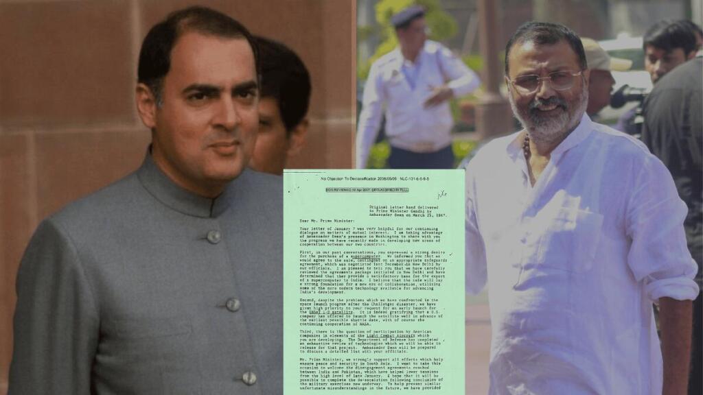 पूर्व PM राजीव गांधी (बाएं) और BJP सांसद निशिकांत दुबे (दाएं)