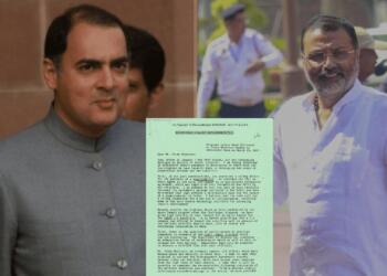 पूर्व PM राजीव गांधी (बाएं) और BJP सांसद निशिकांत दुबे (दाएं)