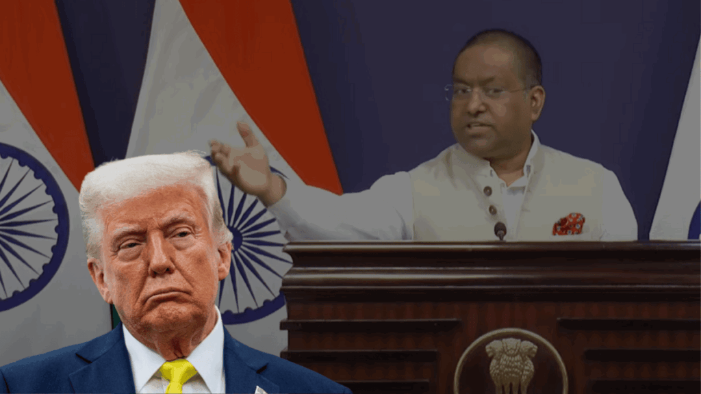 अमेरिका राष्ट्रपति डोनाल्ड ट्रंप और भारतीय विदेश मंत्रालय के प्रवक्ता रणधीर जायसवाल
