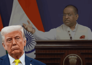 अमेरिका राष्ट्रपति डोनाल्ड ट्रंप और भारतीय विदेश मंत्रालय के प्रवक्ता रणधीर जायसवाल