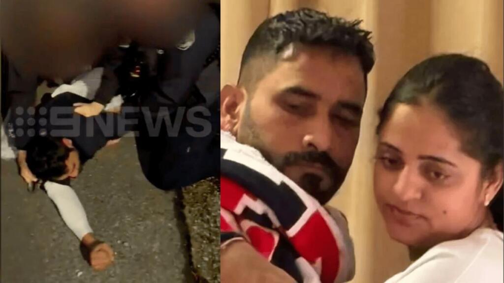 गौरव कुंडी से मारपीट करती पुलिस (बाएं) अमृतपाल कौर के साथ गौरव कुंडी (दाएं) [PHOTO- 9News]