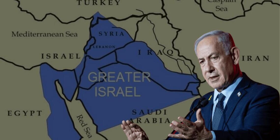 ग्रेटर इज़रायल को दो नदियों के बीच का क्षेत्र माना गया है (चित्र: MEPEI)