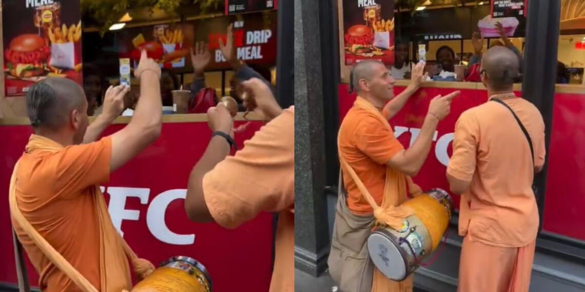 चिकन खाने के ‘हमले’ पर भारत का जवाब: KFC के बाहर गूंजा ‘हरे कृष्णा’