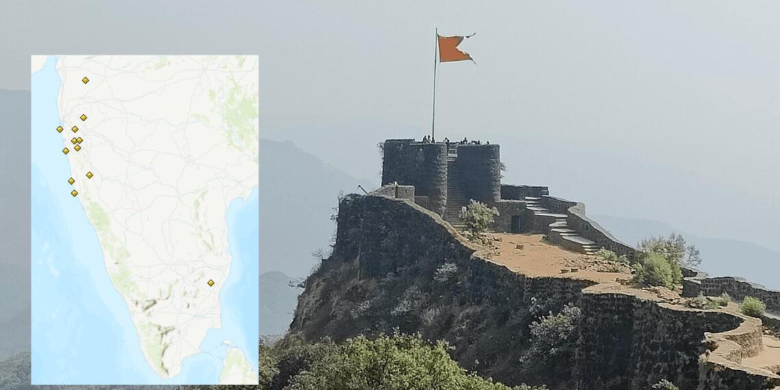 रायगड किले का चिलखती बुर्ज और मैप पर साइट्स (चित्र: UNESCO)