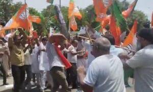 बिहार चुनावी संग्राम: पीएम मोदी को गाली के विरोध में भाजपा का हल्लाबोल, कांग्रेस मुख्यालय में बवाल